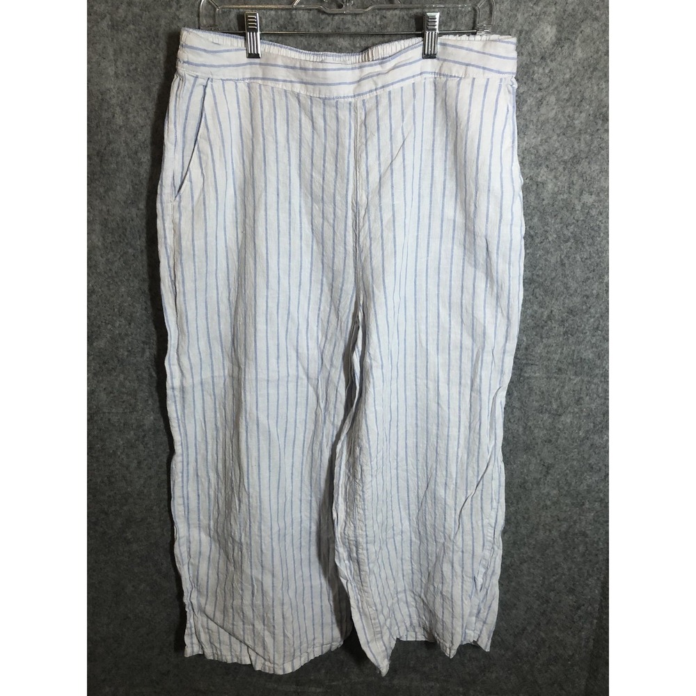 Martha Stewart Collection Pants XL White Striped Linen Wide Leg Capri Coastal